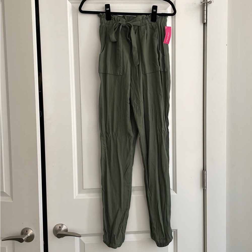 Green paper bag pants